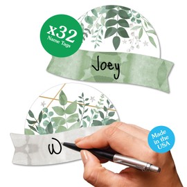 Big Dot of Happiness Eucalyptus Greenery - DIY Blank Paper Desk or Locker Labels - Classroom Name Tags - Set of 32