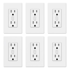 ELEGRP Smart In-Wall Outlet with Energy Monitoring, 2.4GHz Wi-Fi Smart Receptacle Compatible with Alexa & Google Assistant, 2 Individually Controlled Outlets, No Hub Required, UL Listed, White, 6 Pack