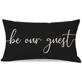 PANDICORN Farmhouse Throw Pillow Cover 12x20 Inch Be Our Guest Pillow Cover Black Decorations Lumbar Decorative Pillow Case for Home Guest Room Bedroom Essentials Couch Sofa Bed Decor