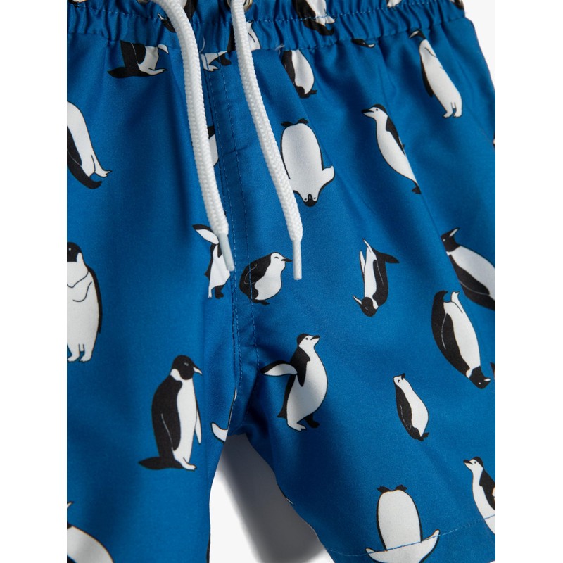 Koton Boys's Drawstring Penguin Printed Swim Trunks, Blue Design(12b)