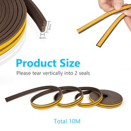 Flintronic 10m Dichtungsband für Türen Fenster, 9mm x 4mm E-Profil Gummidichtung, Selbstklebend Schaumstoffband Türdichtung Fenster, Gummidichtung für Kollision Siegel Schalldämmung (Braun)