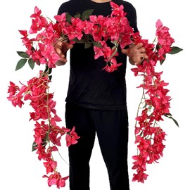 Set of 2-5.9Ft Long Artificial Bougainvillea Flowers Garland Silk Climbing Bougainvillea Vines for Wedding Arch Wall Backdrop Table Runner (Fuchsia - Pack of 2)