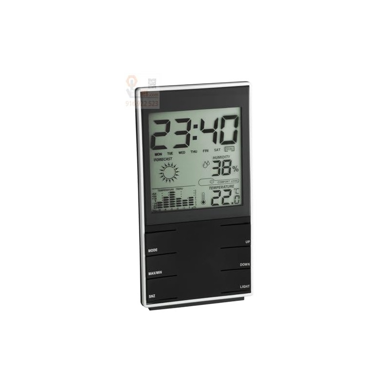 TFA Dostmann Digitale Wetterstation, Innentemperatur, Luftfeuchtigkeit, Komfortstufe, Temperaturdiagramm, Uhrzeit, (L)
