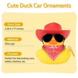 wonuu Rubber Duck Car Ornaments Duck Car Dashboard Decorations for Cool Car Accessories with Cowboy Hat Necklace and Sunglasses, F_red Cowboy hat