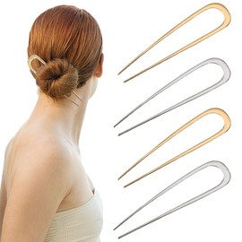 TRKETK Pack of 4 Large Metal U-Shaped Hairpins, French Metal Hair Pins, U Shaped Hair Pins, Hair Sticks, Hair Forks, Updo Chignon Pins for Women and Girls (2 Colours)