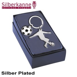 SILBERKANNE Football Key Ring with Chip 9 x 5.5 cm Premium Silver Plated Elegant Silver Plated Elegant Boxed in an Elegant Case, silver