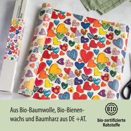 little bee fresh Organic Beeswax Cloths Roll to Cut from Germany - Keeps Food Natural, Beautiful and Plastic-Free Fresh! Handmade from Organic Raw Materials (Hearts)