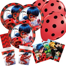 Miraculous Ladybug 50-Piece Party Set Plates, Cups, Napkins + Straws, Balloons for 8 Children