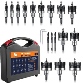 Carbide Hole Saw Kit for Metal TCT Hole Saw Drill Bit Set Hole Cutter Kit for Stainless Steel 14PCS(9/16" to 2-1/8")