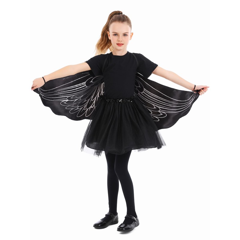 Seasons Angel Cape Wings for Girls, One Size (Black)