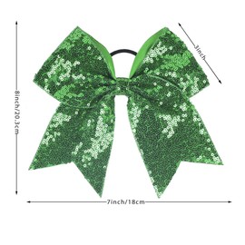 2 PCS 7" Large Glitter Cheer Bows Sequin Cheer Hair Bow Ties with Elastic St. Patrick's Day Hair Bows Ponytail Holder for Cheerleader Girls Softball Sports Hair Accessories for Teens Kids(Green)