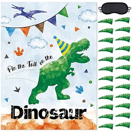 WERNNSAI Pin the Tail on the Dinosaur Party Game - 51Ã73cm Dinosaur Party Games for Kids Boys with 24 PCs Tails Watercolor Dino Birthday Party Supplies for Wall Home Room Decorations