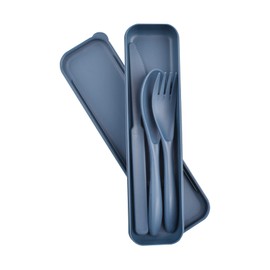 Travel Cutlery Set with Case, Reusable Plastic Cutlery Set, Portable Cutlery Set for Work School Daily Use Camping Cutlery Set for Outdoor Travel Picnic (Blue)