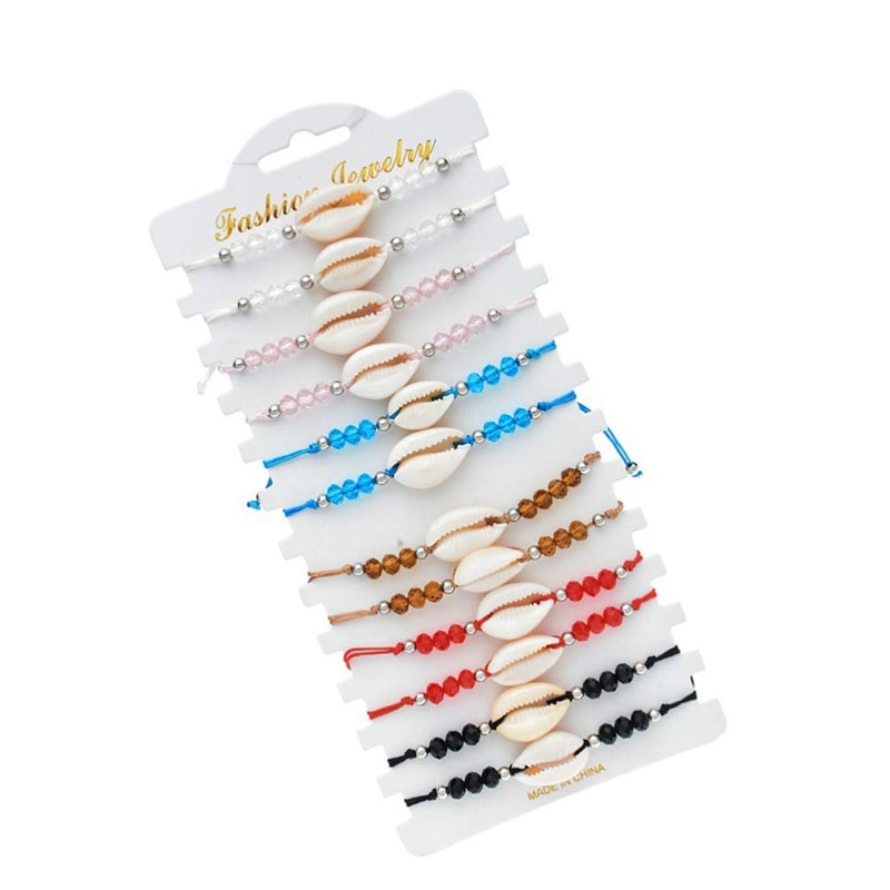 EXCEART Pack of 12 Women's Shell Bracelets Crystal Knitted Chain
