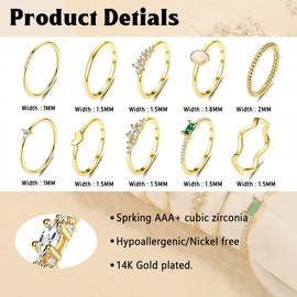 Finrezio 14K Gold Plated Stacking Rings for Women Simple Dainty Gold Knuckle Rings Plain Band Rings Midi Stackable Rings Thin Gold Rings Eternity Wedding Rings Set Size 5-11