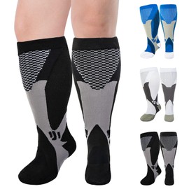 LEOSTEP 2XL-5XL Plus Size Compression Socks Plus Size for Men and Women, Wide Calves (3 Pairs), Circulation and Recovery, Increase Endurance, Hiking, Travel Socks 20-30mmHg, Magic