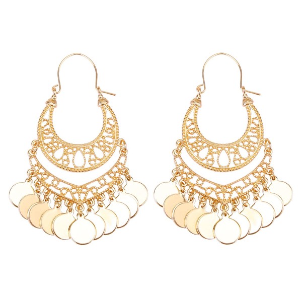 LEGITTA Bohemian Chandelier Earrings Gold Gypsy Coin Disc Charm Tassel Dangle Drop Boho Hoop Fashion Jewelry for women girls