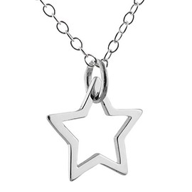 Sterling Silver Tiny Star Outline Charm Pendant Necklace,18"