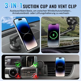 XUKEY Car Magnet Smartphone Holder, Car Magnet Smartphone Stand, Aluminum Smartphone Stand Arm, 360 Degree Rotation, Freely Adjustable, Stability, Fall Prevention, For Air Conditioner Vent Suction Cup