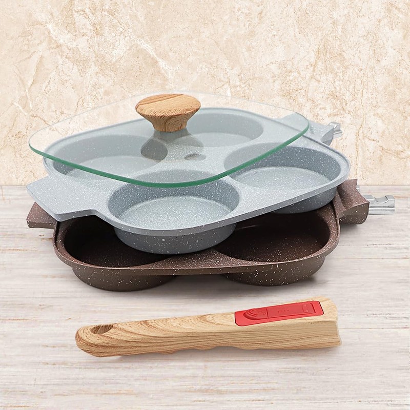 RANXINGST Ceramic Egg Frying Pan with Lid, Nonstick 4 Cup