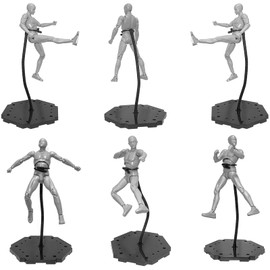 XyviLokit 6Pcs Black Action figure stand Doll Model Support Stand ,Action display holder base with flexible Metal arms and waist clip,Compatible with HG RG SD SHF Gundam 1/144 model