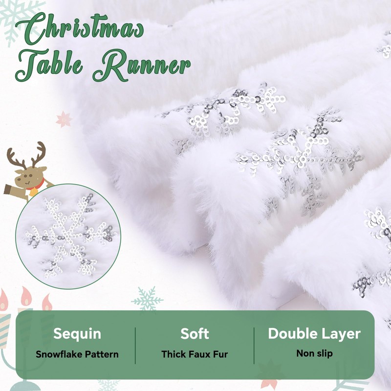 White Faux Fur Table Runner 13 x 108 inch Long