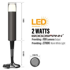 GOODSMANN Low Voltage Bollard Light 2 Watt LED Landscape Lighting 2700K Warm White Weatherproof Pathway Lights Bronze Outdoor Walkway & Sideway & Driveway Round Path Light with Cable Connector