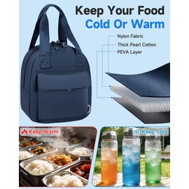 HowFly Lunch Box for Women Men Insulated Lunch Bag Cute Resuable Leakproof Lunch Box Portable Thermal Meal Cooler Bags for Work Picnic Travel Office Navy Blue