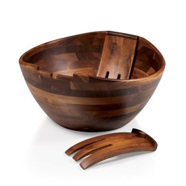 PICNIC TIME Fabio Viviani Mescolare Large Salad Bowl with Integrated Serving and Tossing Tools, (Acacia Wood)
