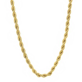 2.8mm 14k Yellow Gold Plated Twisted Rope Chain Necklace, 24 inches