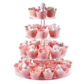 Boxalls Cupcake Stand, 4 Tier Round Acrylic Cupcake Display Stand Holder, Clear Dessert Pastry Tower for Wedding, Birthday, Theme Party, Baby Shower