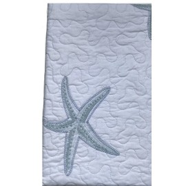 Home Classics White Embroidery Quilted Standard Sham Blue Starfish 100% Cotton