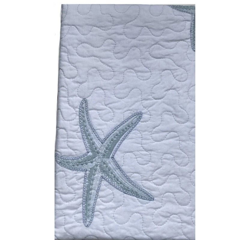 Home Classics White Embroidery Quilted Standard Sham Blue Starfish 100%