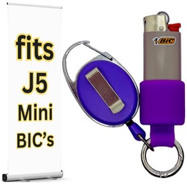 Mini BIC Retractable Lighter Holder - Easily Attach to Bags or Keys. Perfect Small Keychain Leash Case Sleeve Pouch for Your J5 mini BIC. | Lighter Not Included. (Purple)