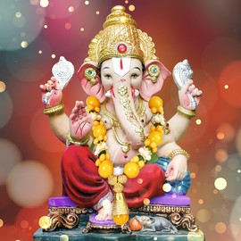 Aditri Creation Set of 4 Mala Artificial Flowers Ribbon Garland Haar Mala for Idol-Mala for God, Indian Traditional Pooja Sringar Articles Ornament (Size :-4")(Red,Yellow)