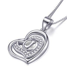 Morella® Ladies’ Necklace Heart with a letter, 925 Sterling, Rhodium-Plated Silver, with Zirconia stone, White, 46 cm, Silver