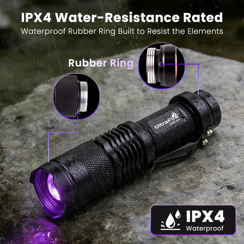 ULTRAFIRE Rechargeable 395nm UV Flashlight Zoomable