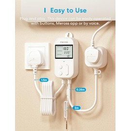 Meross Smart Thermostat with Energy Monitoring, WiFi Digital Thermostat Plug Socket for Heating and Cooling, Temperature Controller Works with HomeKit Alexa Google Home, 2M Sensor Probe, 13A, 2990W