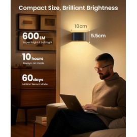 FULEN 4 Pack Motion Sensor Wall Lamp with Remote Control 3 Colors Wireless Wall Light LED Indoor Up and Down Wall Sconce 5000mAh Rechargeable Battery Powered Wall Lamps Brightness Adjustable,Black