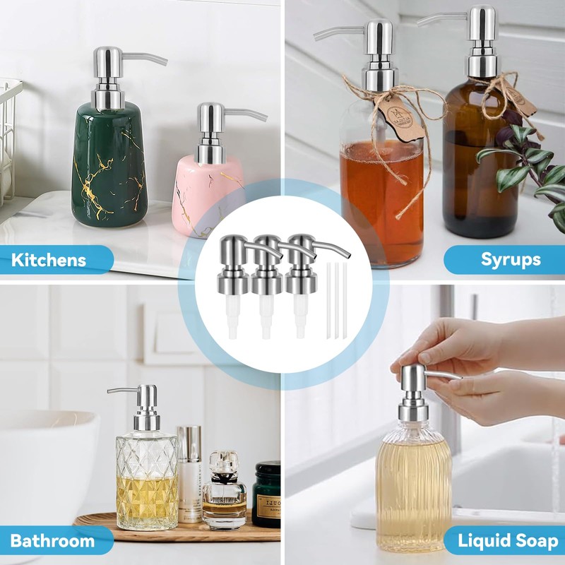 3Pcs Stainless Steel Soap Pump Replacement, Lotion Dispenser Pump Head