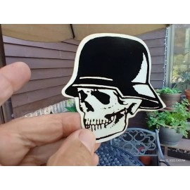 Small Hand made Decal Sticker Smiling SKULL BIKER HELMET Left