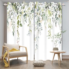 Yeele Green Leaves Window Curtain Spring Green Eucalyptus Botanical Branch Window Drapes Watercolor Plants Art Blackout Curtain Panels for Home Bedroom Living Room 2 Panels with Grommet 42x96inches