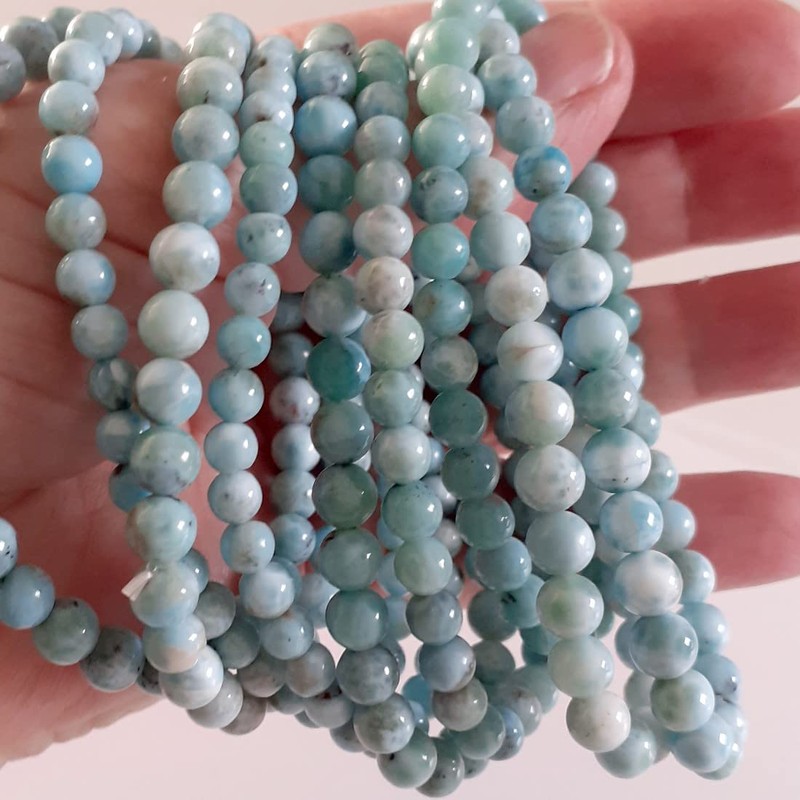 Larimar Armband, Edelstein Kugelarmband Larimar Stein 5 mm für Damen