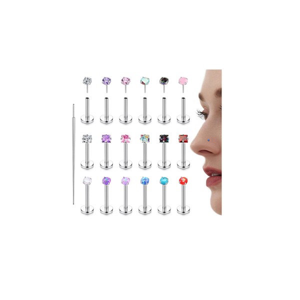 Thunaraz Threadless Nose Rings Studs for Women 20G Hypoallergenic Surgical