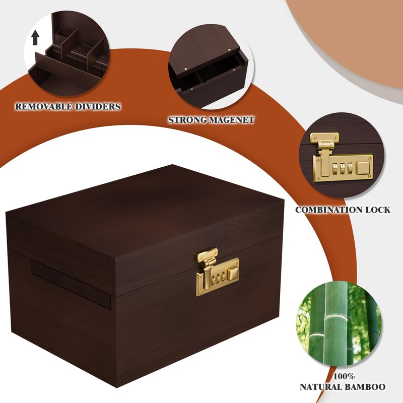 promitop Bamboo Storage Box with Lid and Lock - Wooden