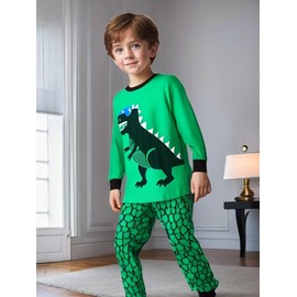 Tshyfiper Toddler Boy Pajamas Kids Dinosaur Pjs Set Boys 2pcs Sleepwear 100% Cotton Loungewear for 7 Years Green
