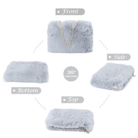 Syrads Women's Soft Plush Clutch Handbag with Chain, gray, Fashionable