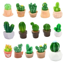Gythara 30 pcs 15 Styles Cactus Theme Resin Miniature Ornaments Tropical Desert Plant Figurines for DIY Dollhouse Fairy Garden Micro Landscape Desk Office Decor