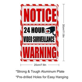Red Warning Metal Sign Rust-Free Aluminum Sign 24 Surveillance Notice Security Camera Waterproof Rustproof 8x12 Inch with Pre-Drilled Holes for Porch,Mailroom Security Home, Office, Shop, Door Box Use