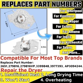 3977393 Dryer Thermal Fuse,thermal fuse for whirlpool dryer thermal fuse kenmore dryer thermal fuse maytag dryer thermal fuse for Roper Dryers Replaces AP3094244 3399848 AH334299 279816VP